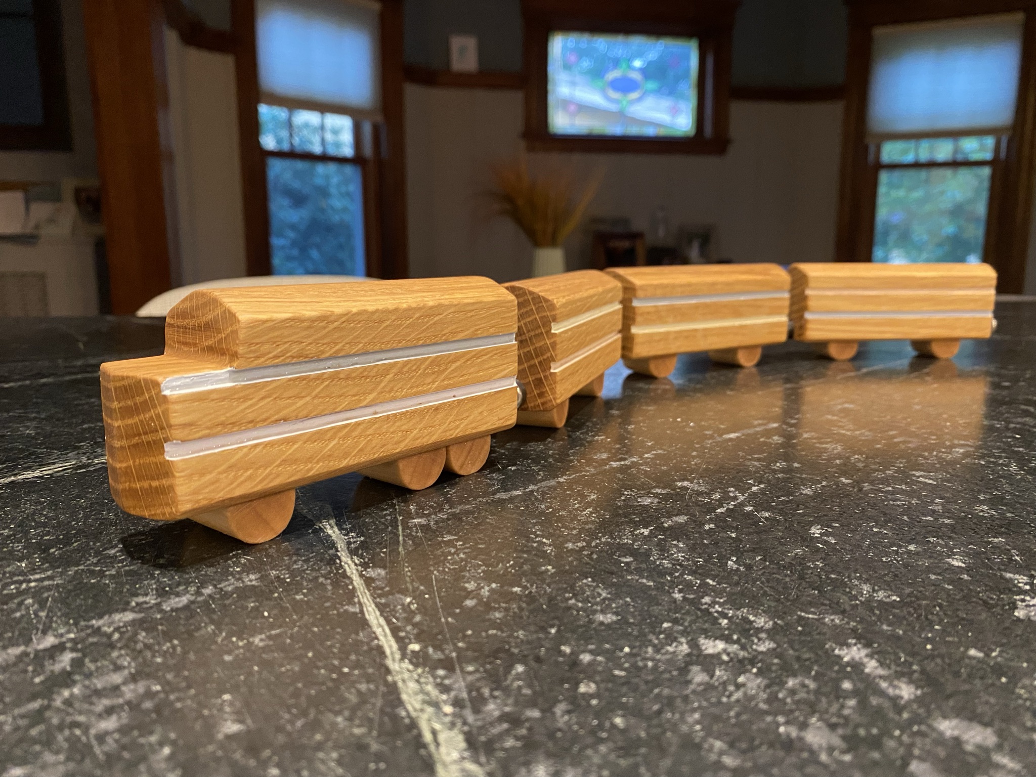 Handmade toy trains by Larry Johnston